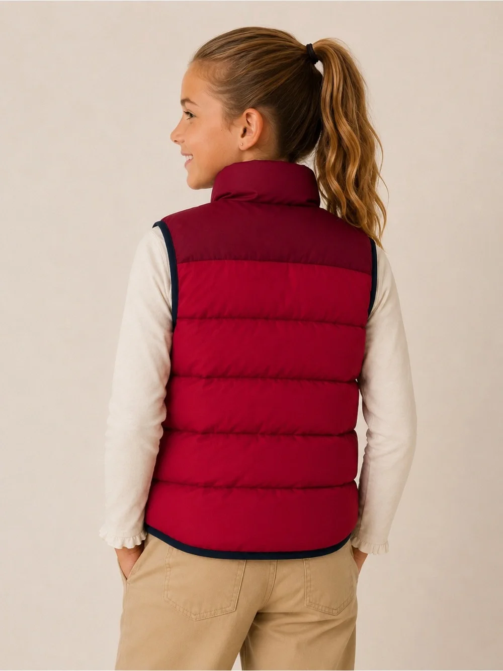 NWT Gap Kids Youth Red/Burgundy Colorblock Quilted Puffer Zip Vest Unisex